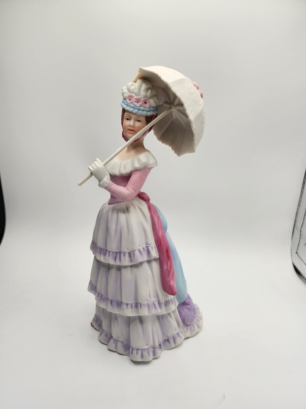 White Porcelain Victorian Lady w/ Parasol